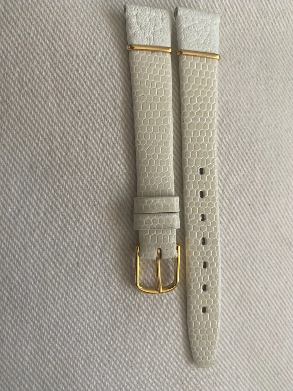 White Textured Leather Watch Strap with Gold Hardware 13mm